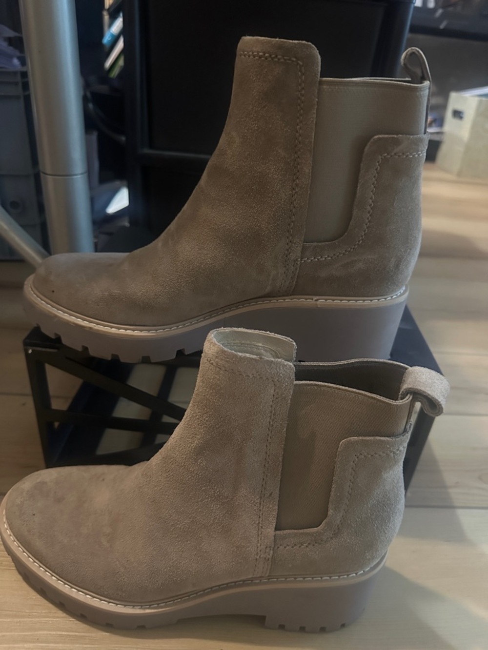 Dolce Vita Taupe Suede Wedge Chelsea Booties